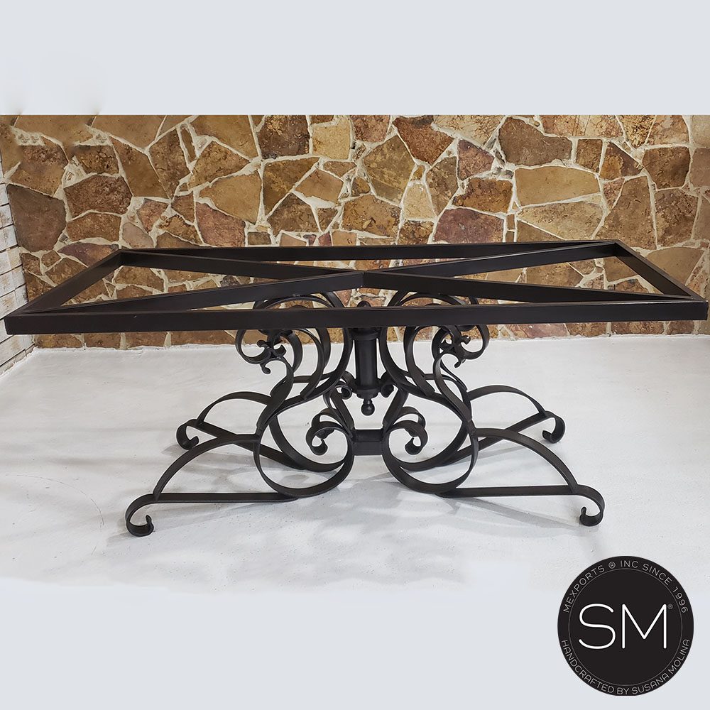 Mexports by Susana Molina 96" Mesquite Wood Top Rounded Corners Gold Citrine Inlay Single Pedestal Rectangular Dining Table