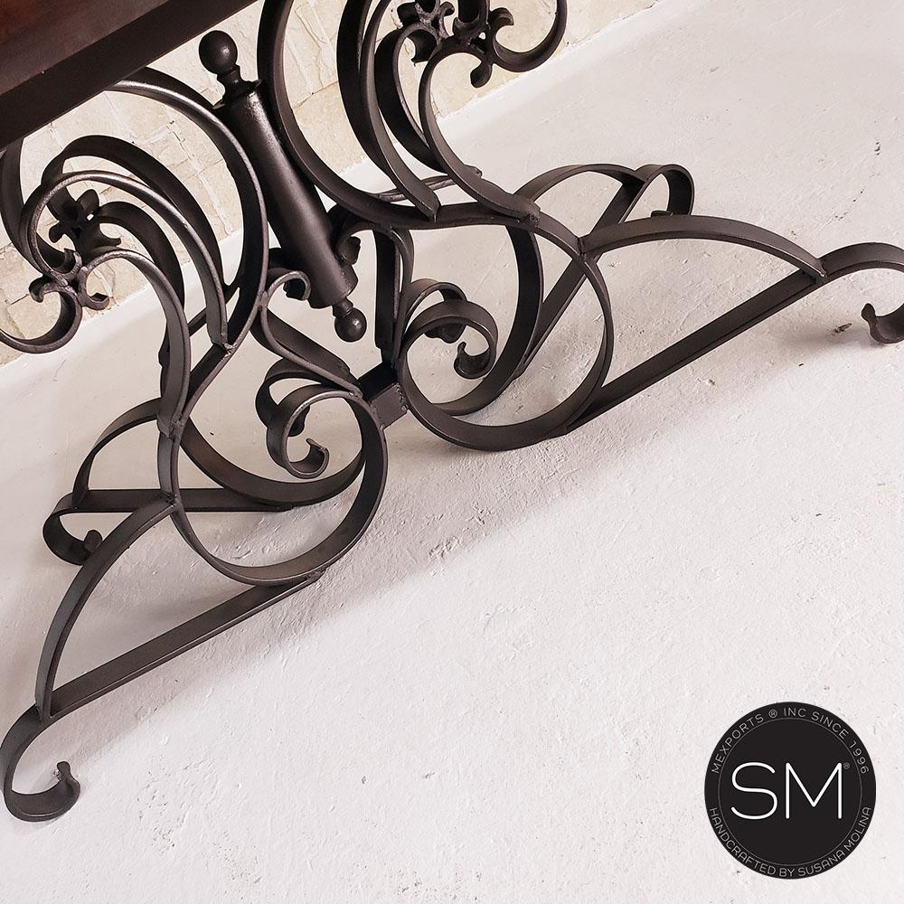 Mexports by Susana Molina 96" Mesquite Wood Top Rounded Corners No Inlay With Nailheads on Edge Single Pedestal Rectangular Dining Table