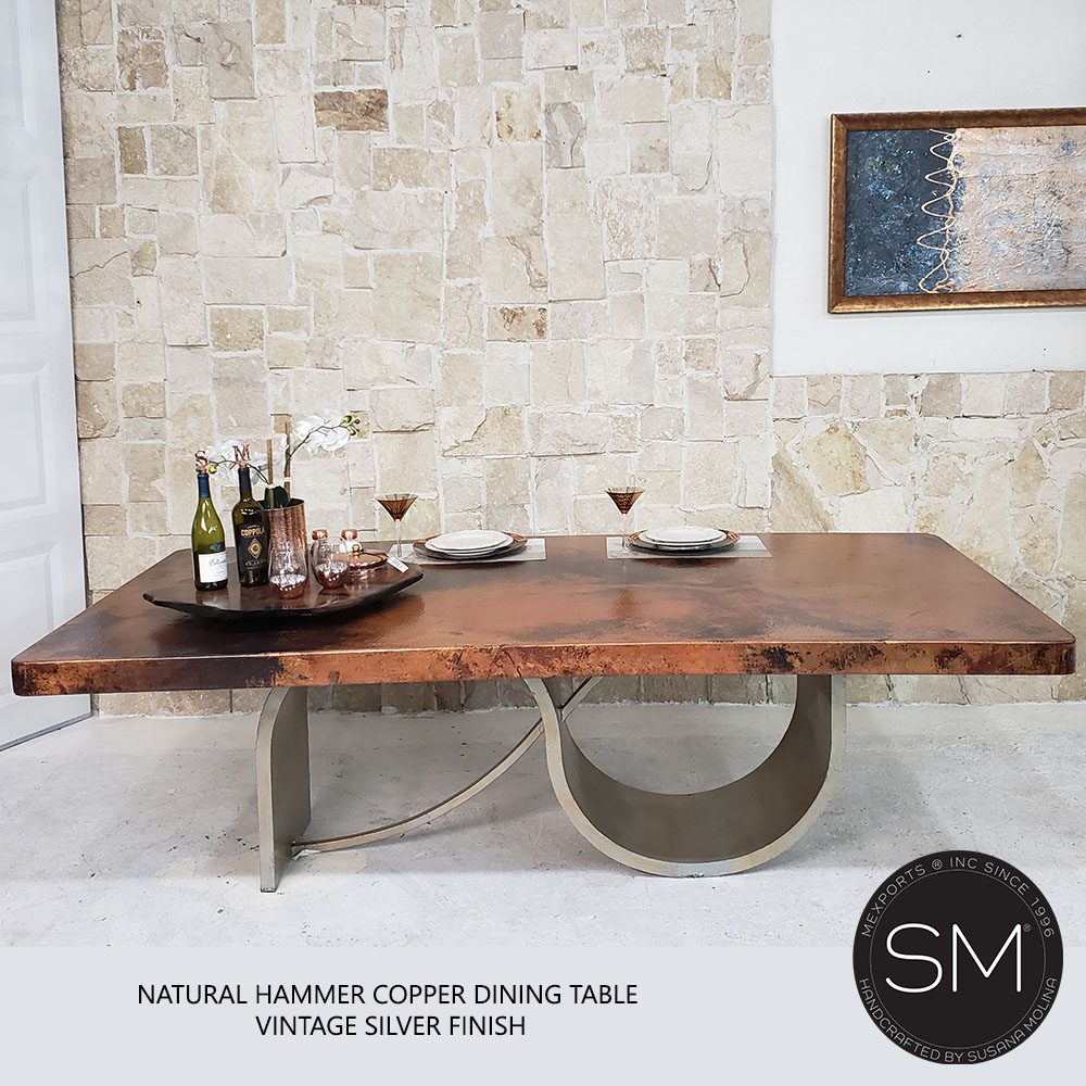 Mexports by Susana Molina 96" Natural Hammered Copper Rectangular Dining Table