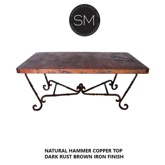 Mexports by Susana Molina 96" Natural Hammered Copper Top Single Pedestal Rectangular Dining Table
