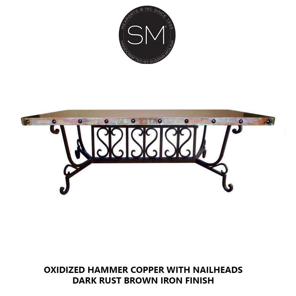 Mexports by Susana Molina 96" Natural Luxury Hammered Copper Top With Nailheads Rectangular Dining Table