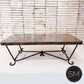 Mexports by Susana Molina 96" Oxidized Hammered Copper Top With Nailheads on Edge Single Pedestal Rectangular Dining Table
