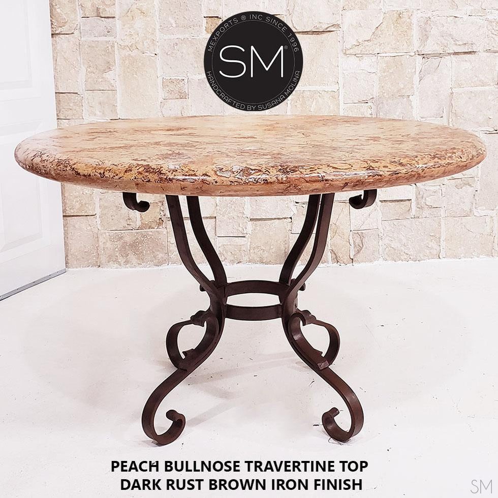 Mexports by Susana Molina Hacienda 48" Peach Bullnose Edge Travertine Round Outdoor Dining Table