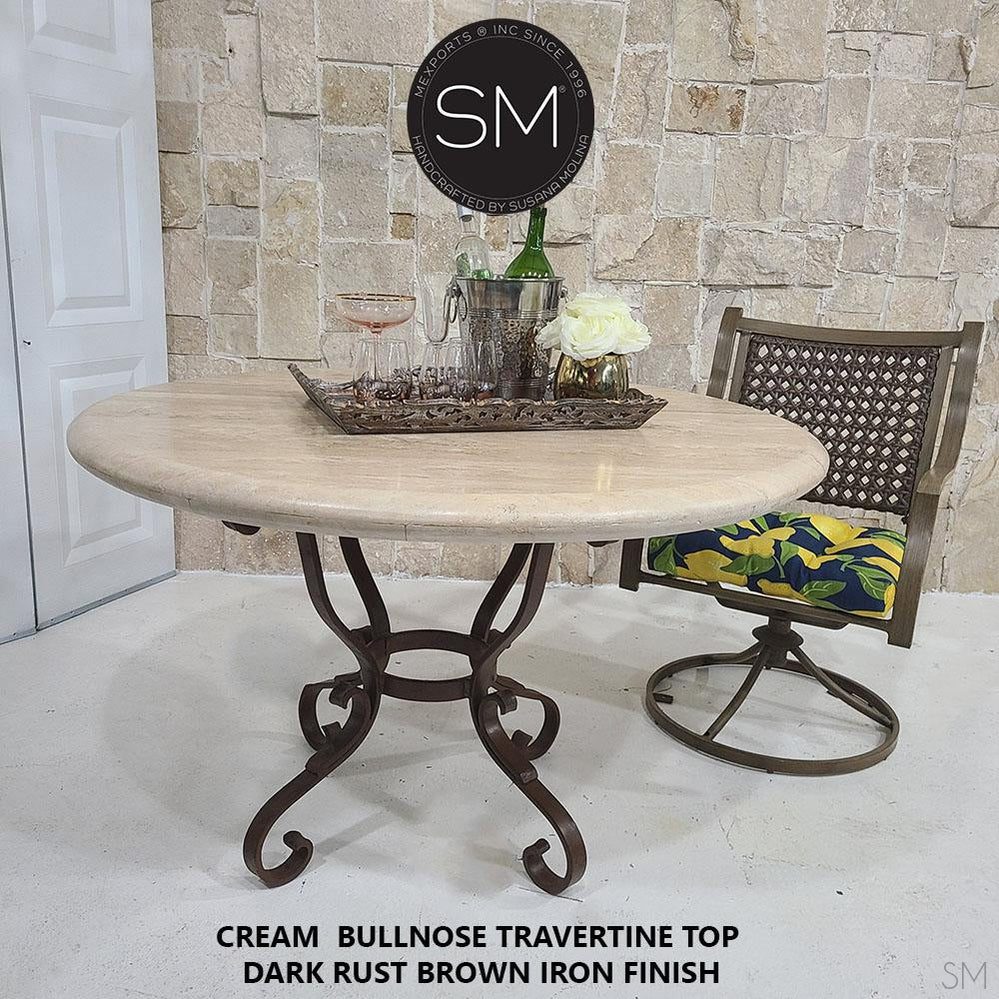 Mexports by Susana Molina Hacienda 54" Cream Bullnose Edge Travertine Round Outdoor Dining Table