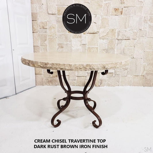 Mexports by Susana Molina Hacienda 60" Cream Chisel Edge Travertine Round Outdoor Dining Table