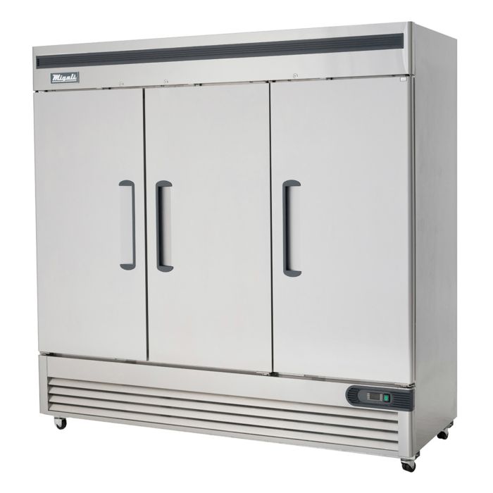 Migali C-3RB-HC 82" 3 Solid Door Bottom Mount Compressor Reach-In Refrigerator