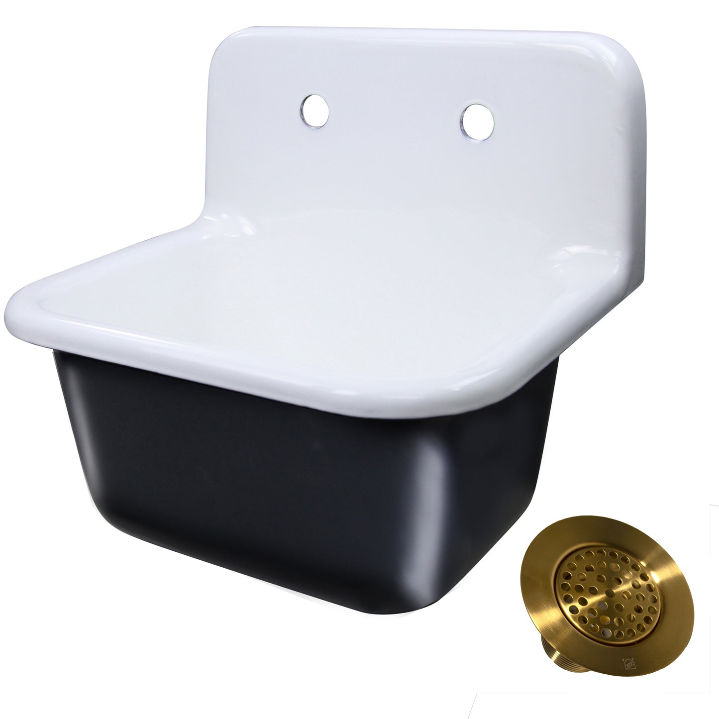 Nantucket Sinks Anchor 22" Single Bowl Wall Mount Cast Iron Utility/Kitchen Sink With Brass Drain Set