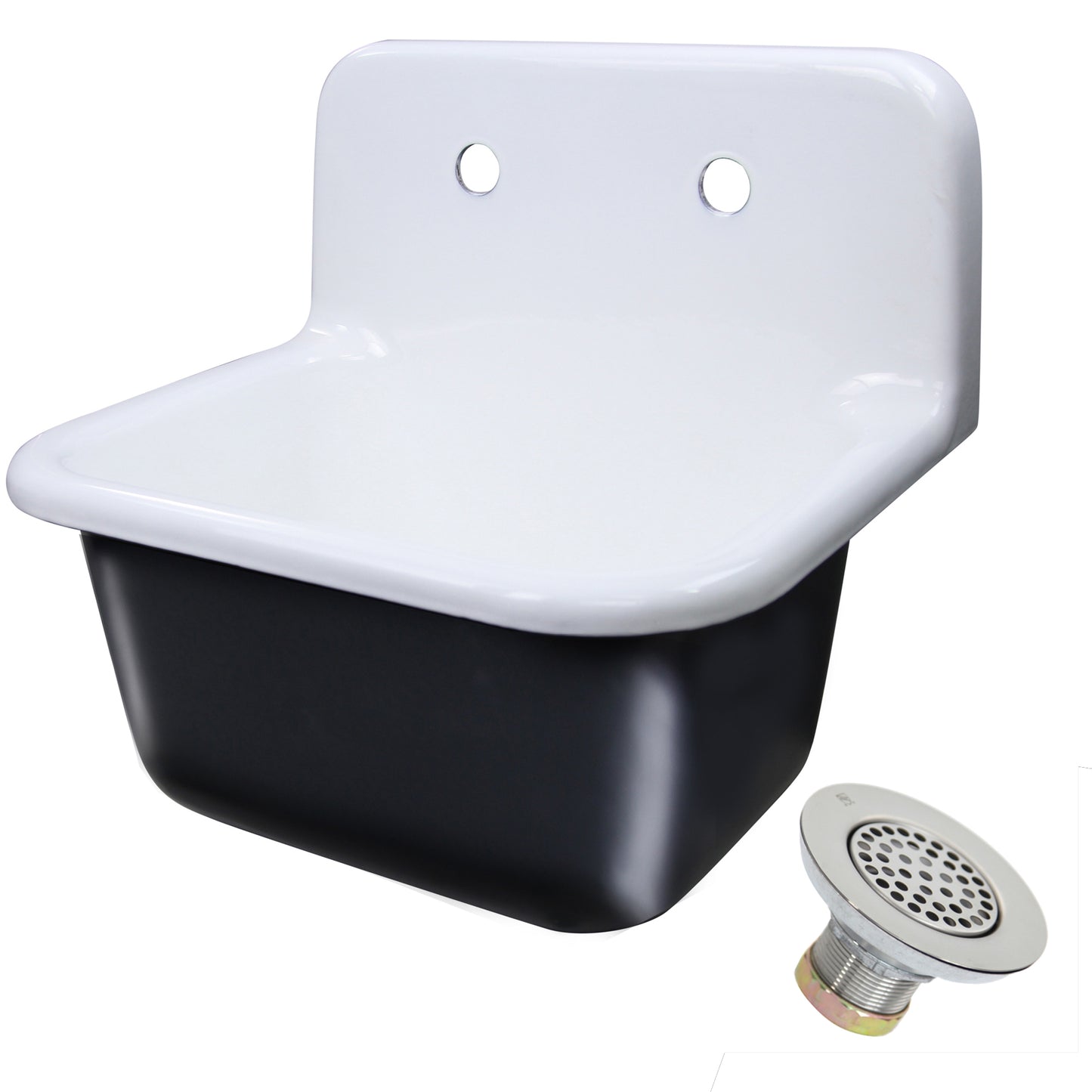 Nantucket Sinks Anchor 22" Single Bowl Wall Mount Cast Iron Utility/Kitchen Sink With Chrome Drain Set