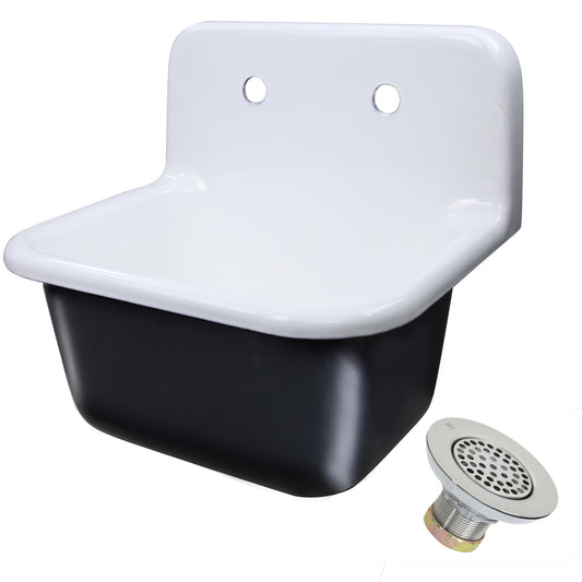 Nantucket Sinks Anchor 22" Single Bowl Wall Mount Cast Iron Utility/Kitchen Sink With Chrome Drain Set