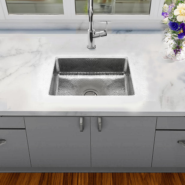 Nantucket Sinks Brightwork 20" Dual Mount Hand-Hammered Single Bowl Stainless Steel Bar Sink
