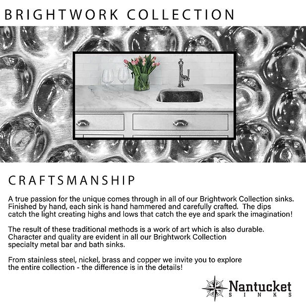 Nantucket Sinks Brightwork 20" Dual Mount Hand-Hammered Single Bowl Stainless Steel Bar Sink
