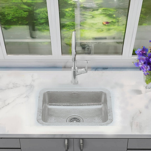 Nantucket Sinks Brightwork 20" Dual Mount Hand-Hammered Single Bowl Stainless Steel Bar/Island Sink