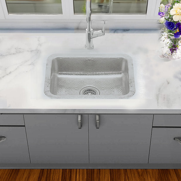 Nantucket Sinks Brightwork 20" Dual Mount Hand-Hammered Single Bowl Stainless Steel Bar/Island Sink