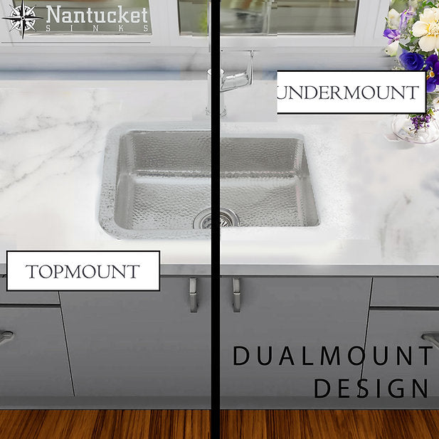 Nantucket Sinks Brightwork 20" Dual Mount Hand-Hammered Single Bowl Stainless Steel Bar/Island Sink