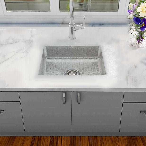 Nantucket Sinks Brightwork 20" Dual Mount Hand-Hammered Single Bowl Stainless Steel Bar/Island Sink
