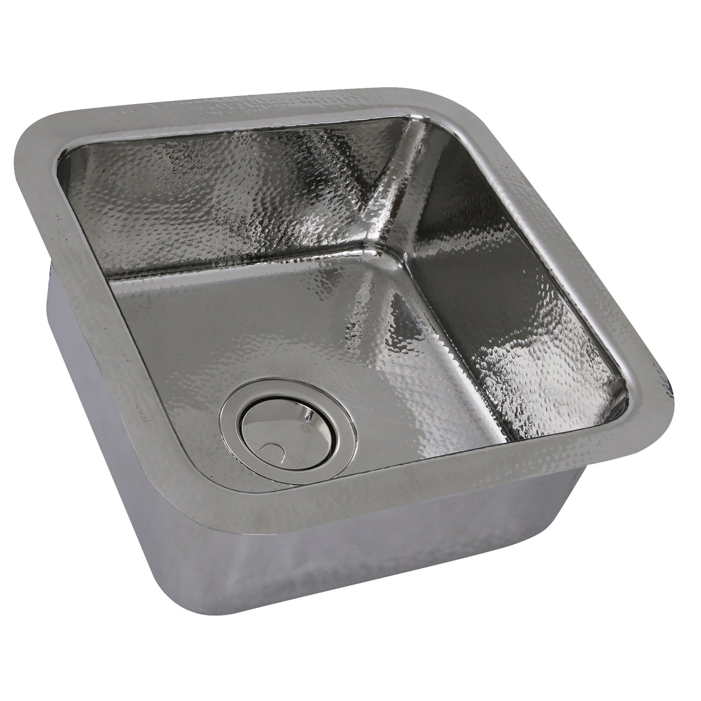 Nantucket Sinks Brightwork Home 17" Square Undermount or Overmount Polished Stainless Steel Single Bowl Hammered Bar Sink