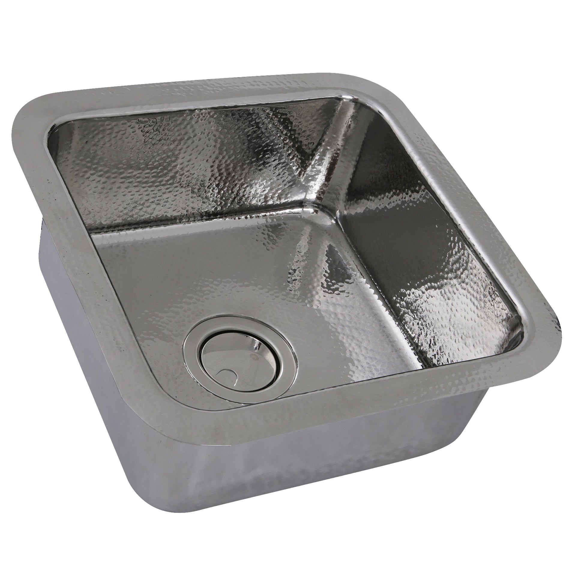 Nantucket Sinks Brightwork Home 17" Square Undermount or Overmount Polished Stainless Steel Single Bowl Hammered Bar Sink