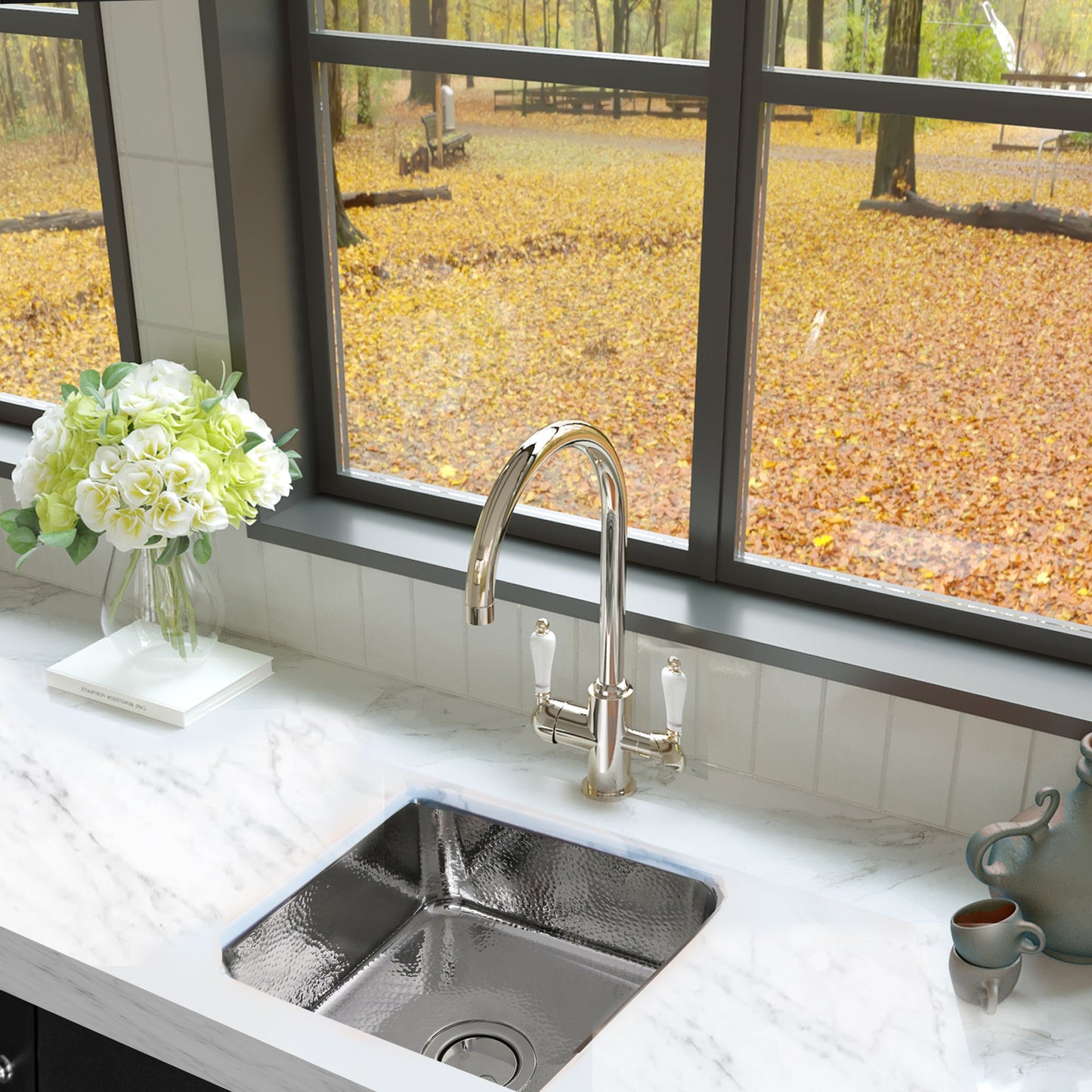 Nantucket Sinks Brightwork Home 17" Square Undermount or Overmount Polished Stainless Steel Single Bowl Hammered Bar Sink