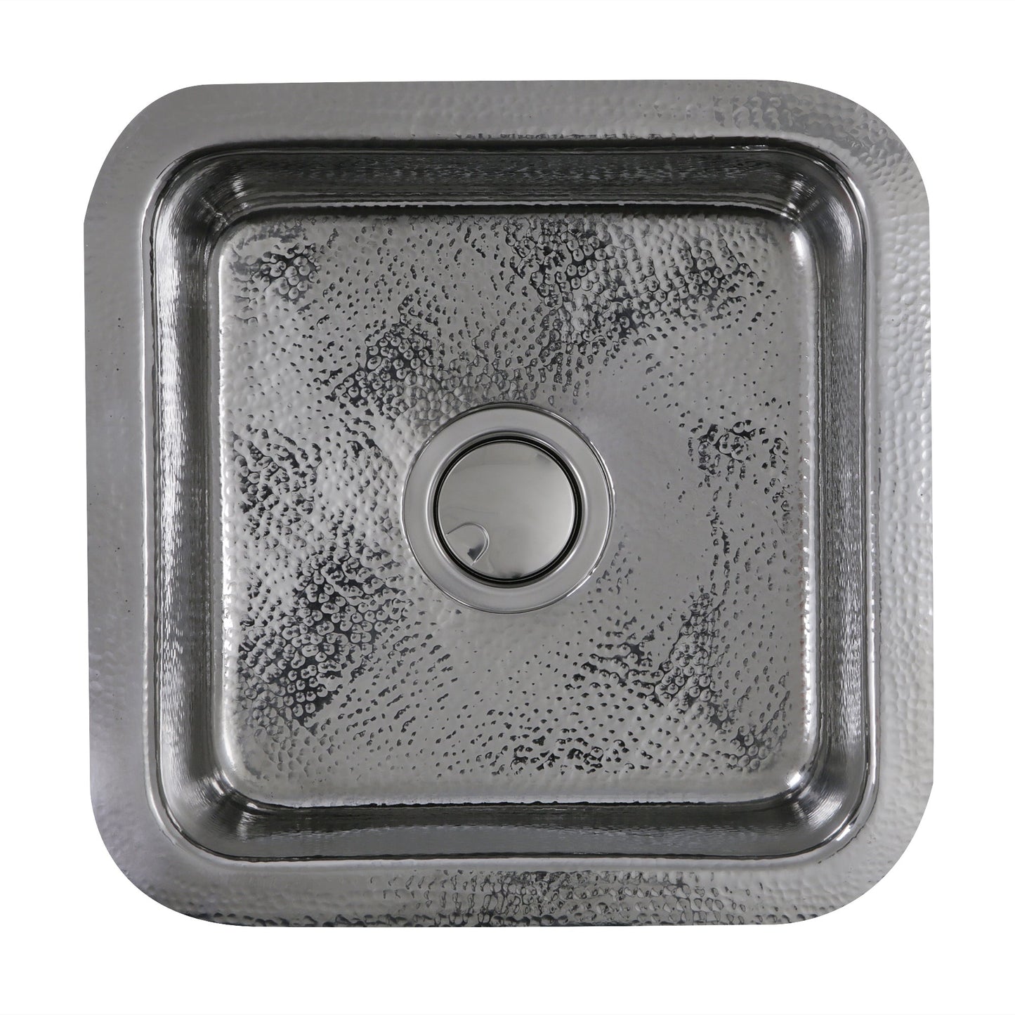 Nantucket Sinks Brightwork Home 17" Square Undermount or Overmount Polished Stainless Steel Single Bowl Hammered Bar Sink