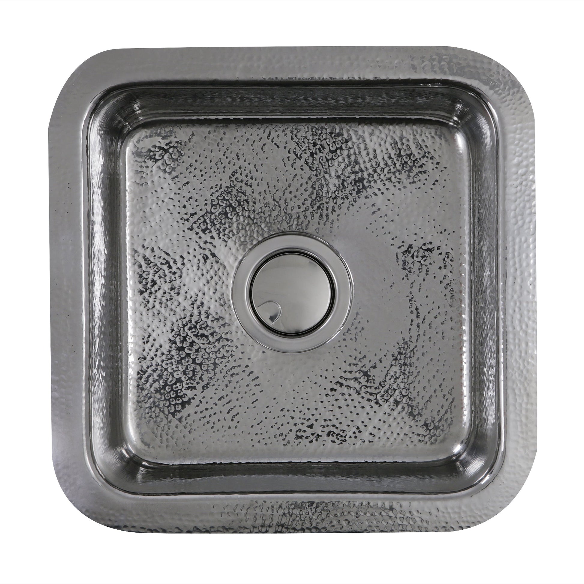 Nantucket Sinks Brightwork Home 17" Square Undermount or Overmount Polished Stainless Steel Single Bowl Hammered Bar Sink