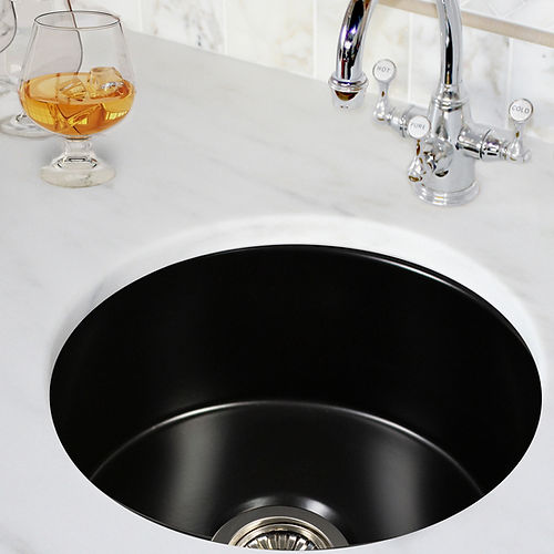Nantucket Sinks Cape Collection 18" Round Dual-Mount Fireclay Matte Black Single Bowl Round Bar-Prep Kitchen Sink