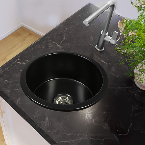 Nantucket Sinks Cape Collection 18" Round Dual-Mount Fireclay Matte Black Single Bowl Round Bar-Prep Kitchen Sink