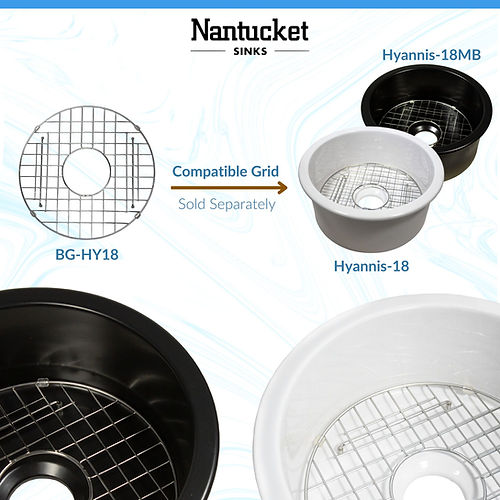 Nantucket Sinks Cape Collection 18" Round Dual-Mount Fireclay Matte Black Single Bowl Round Bar-Prep Kitchen Sink