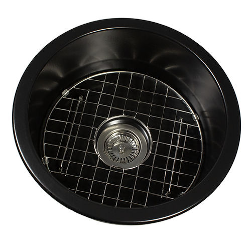 Nantucket Sinks Cape Collection 18" Round Dual-Mount Fireclay Matte Black Single Bowl Round Bar-Prep Kitchen Sink