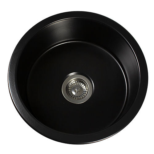 Nantucket Sinks Cape Collection 18" Round Dual-Mount Fireclay Matte Black Single Bowl Round Bar-Prep Kitchen Sink