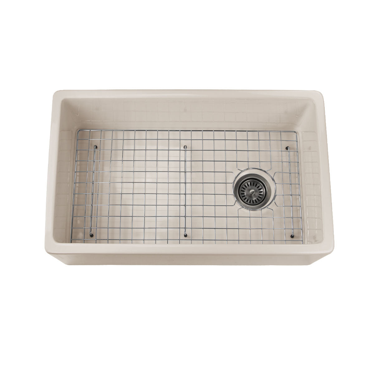 Nantucket Sinks Cape Collection 30" Rectangle Undermount Porcelain Enamel Glaze Bisque Fireclay Single Bowl Bisque Farmhouse Apron Kitchen Sink With Offset Drain and Grid