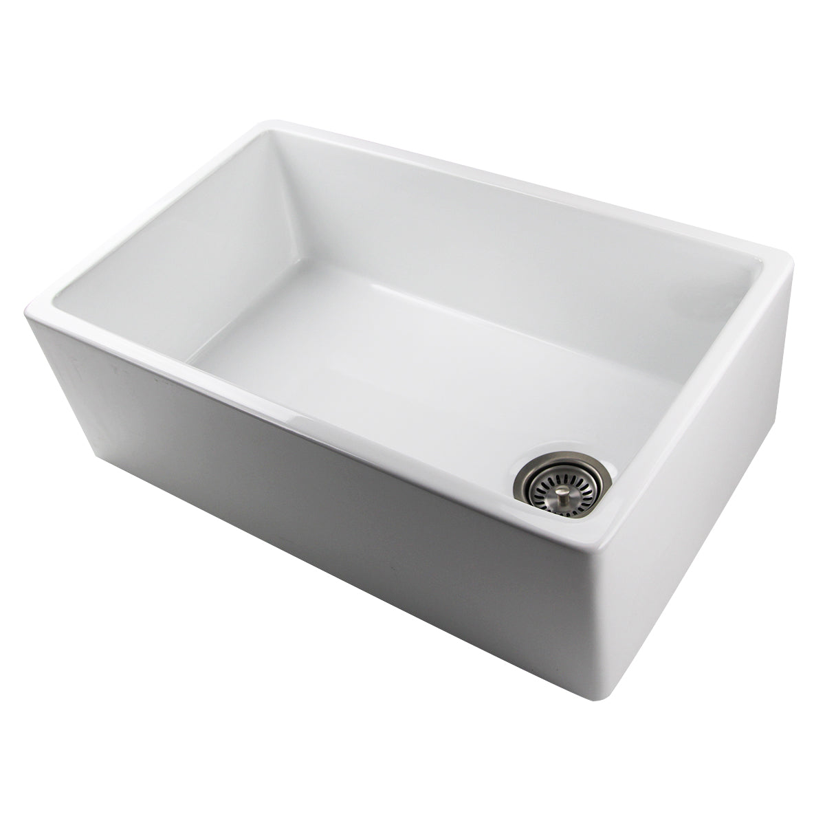 Nantucket Sinks Cape Collection 30" Rectangle Undermount Porcelain Enamel Glaze White Fireclay Single Bowl Farmhouse Apron Kitchen Sink With Offset Drain and Grid