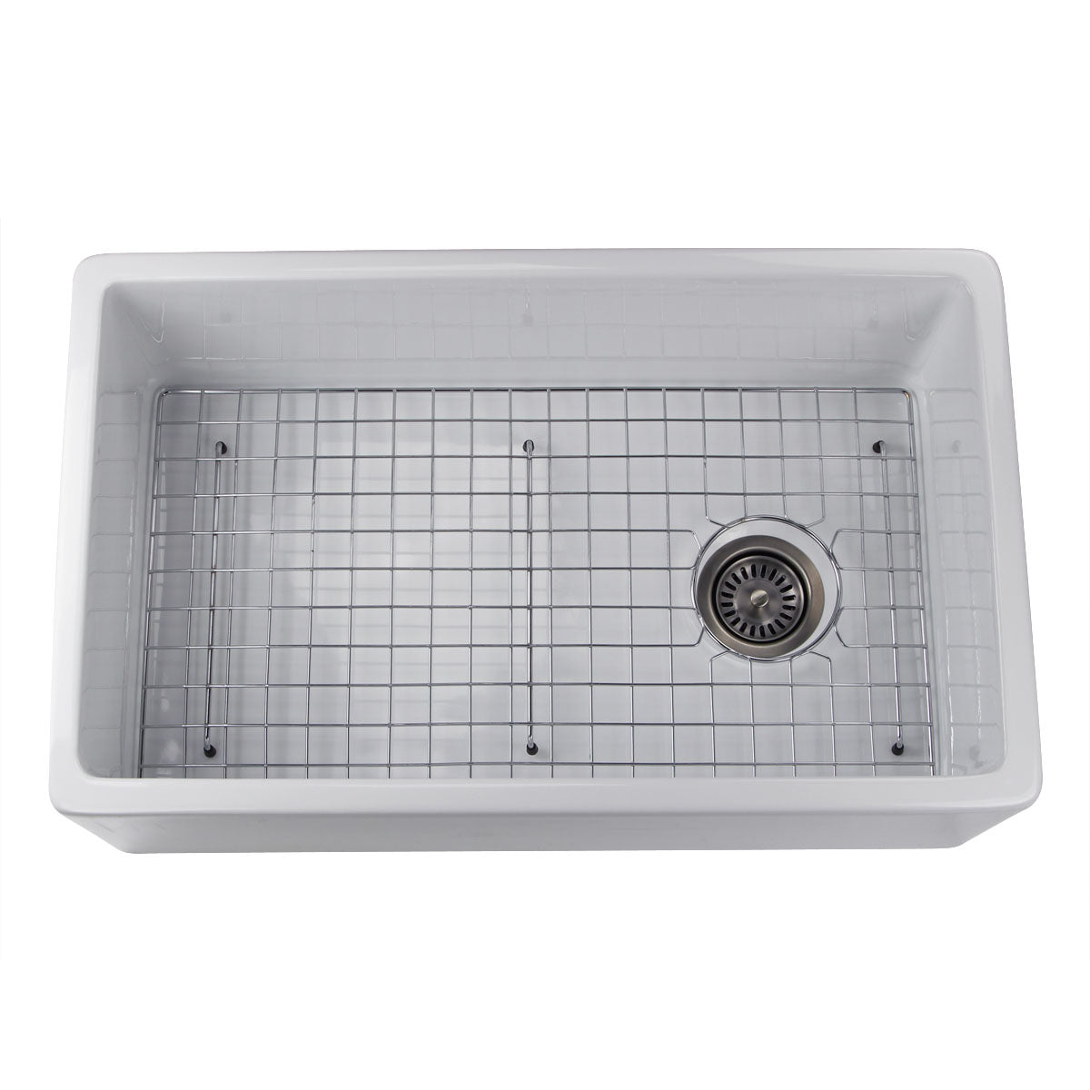 Nantucket Sinks Cape Collection 30" Rectangle Undermount Porcelain Enamel Glaze White Fireclay Single Bowl Farmhouse Apron Kitchen Sink With Offset Drain and Grid