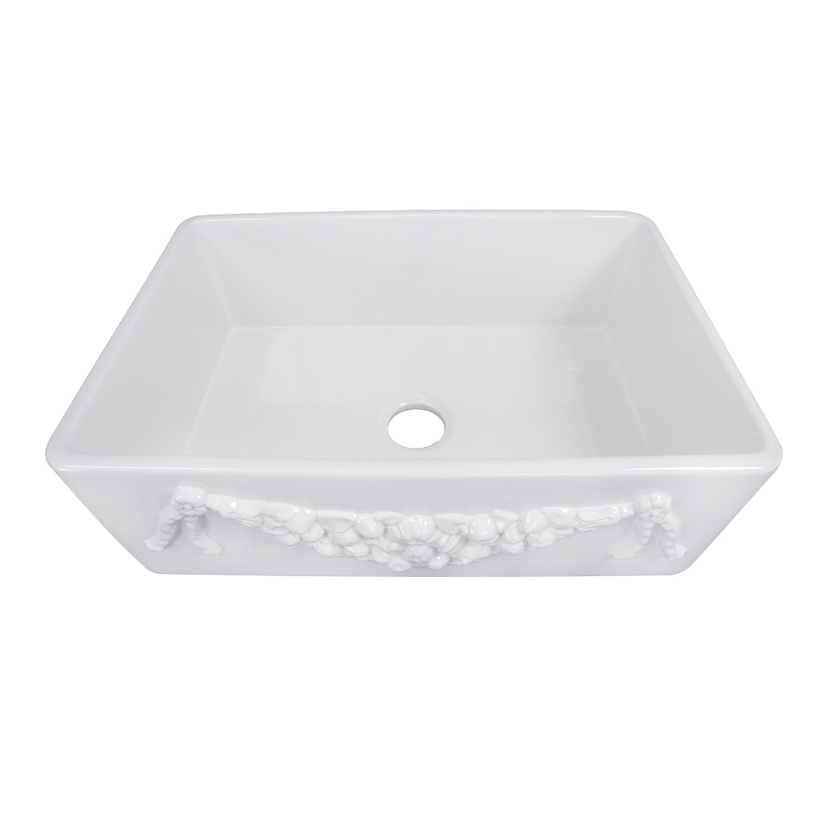 Nantucket Sinks Cape Collection 30" Rectangle Undermount Porcelain Enamel Glaze White Fireclay Single Bowl Italian Farmhouse Apron Kitchen Sink With an Embossed Decorative Garland Design