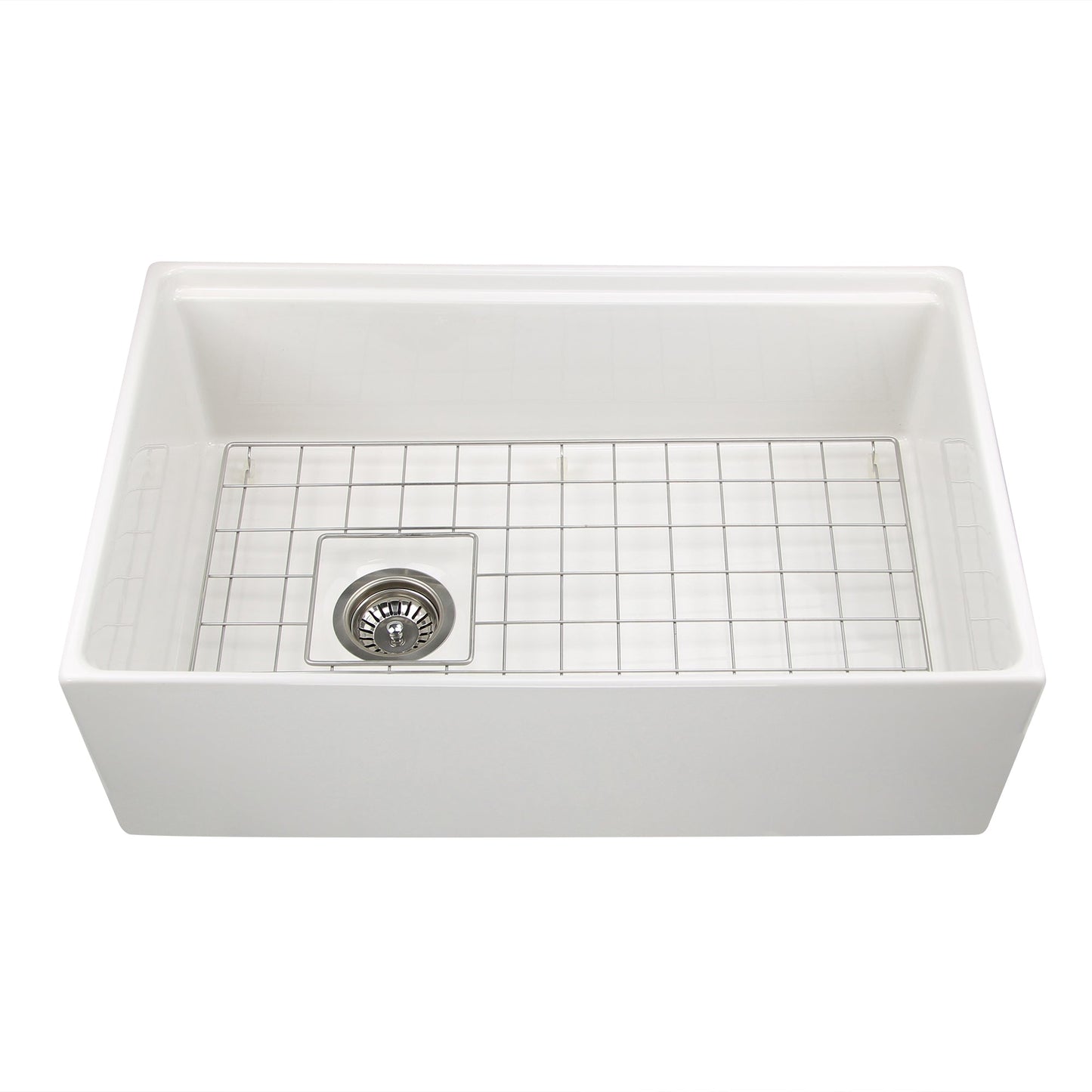 Nantucket Sinks Cape Collection 30" Rectangle Undermount Porcelain Enamel Glaze White Fireclay Single Bowl Reversible Workstation Apron Kitchen Sink With Offset Drain and Accessories