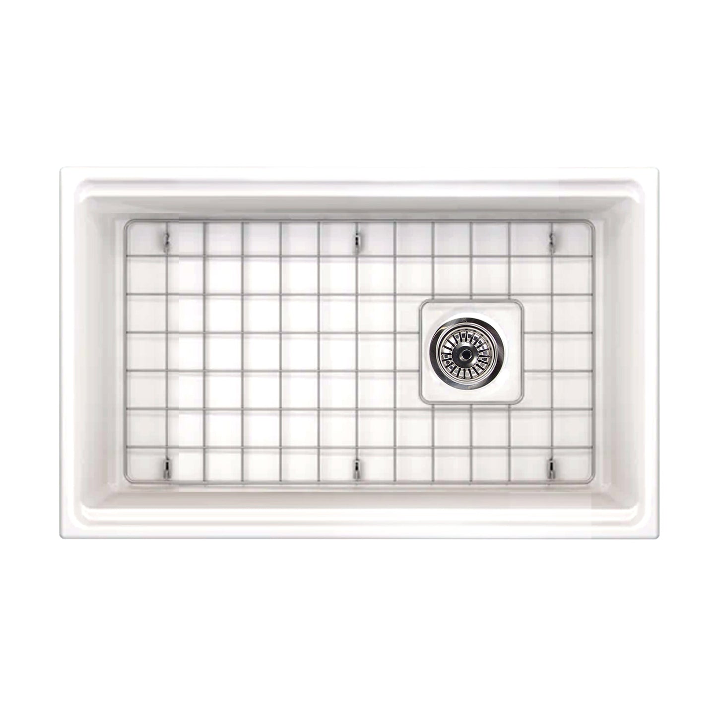 Nantucket Sinks Cape Collection 30" Rectangle Undermount Porcelain Enamel Glaze White Fireclay Single Bowl Reversible Workstation Apron Kitchen Sink With Offset Drain and Accessories