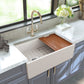 Nantucket Sinks Cape Collection 30" Rectangle Undermount Porcelain Enamel Glaze White Fireclay Single Bowl Reversible Workstation Apron Kitchen Sink With Offset Drain and Accessories