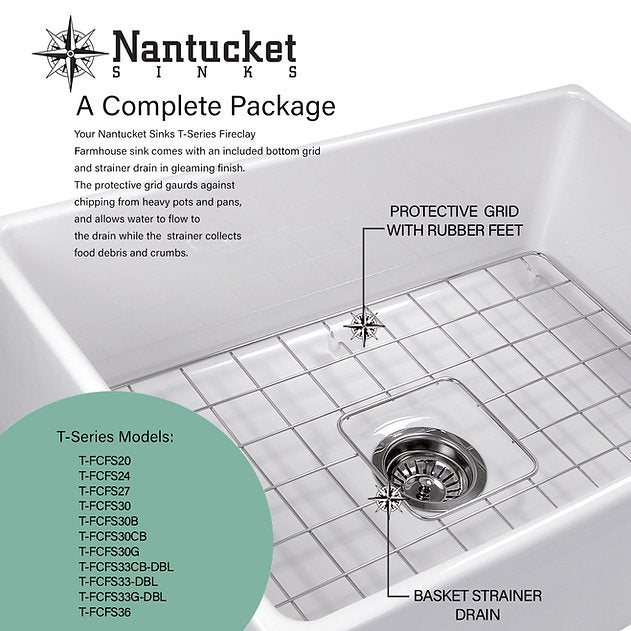 Nantucket Sinks Cape Collection 33" Rectangle Undermount Porcelain Enamel Glaze White Fireclay Single Bowl Apron Workstation Kitchen Sink