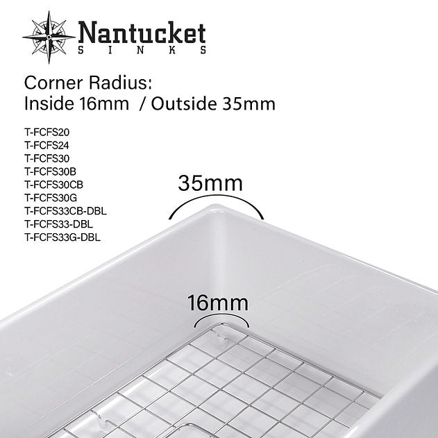Nantucket Sinks Cape Collection 33" Rectangle Undermount Porcelain Enamel Glaze White Fireclay Single Bowl Apron Workstation Kitchen Sink