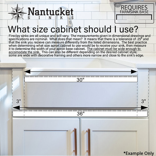 Nantucket Sinks Cape Collection 33" Rectangle Undermount Porcelain Enamel Glaze White Fireclay Single Bowl Apron Workstation Kitchen Sink