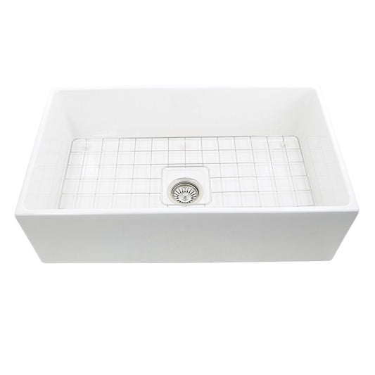 Nantucket Sinks Cape Collection 33" Rectangle Undermount Porcelain Enamel Glaze White Fireclay Single Bowl Apron Workstation Kitchen Sink