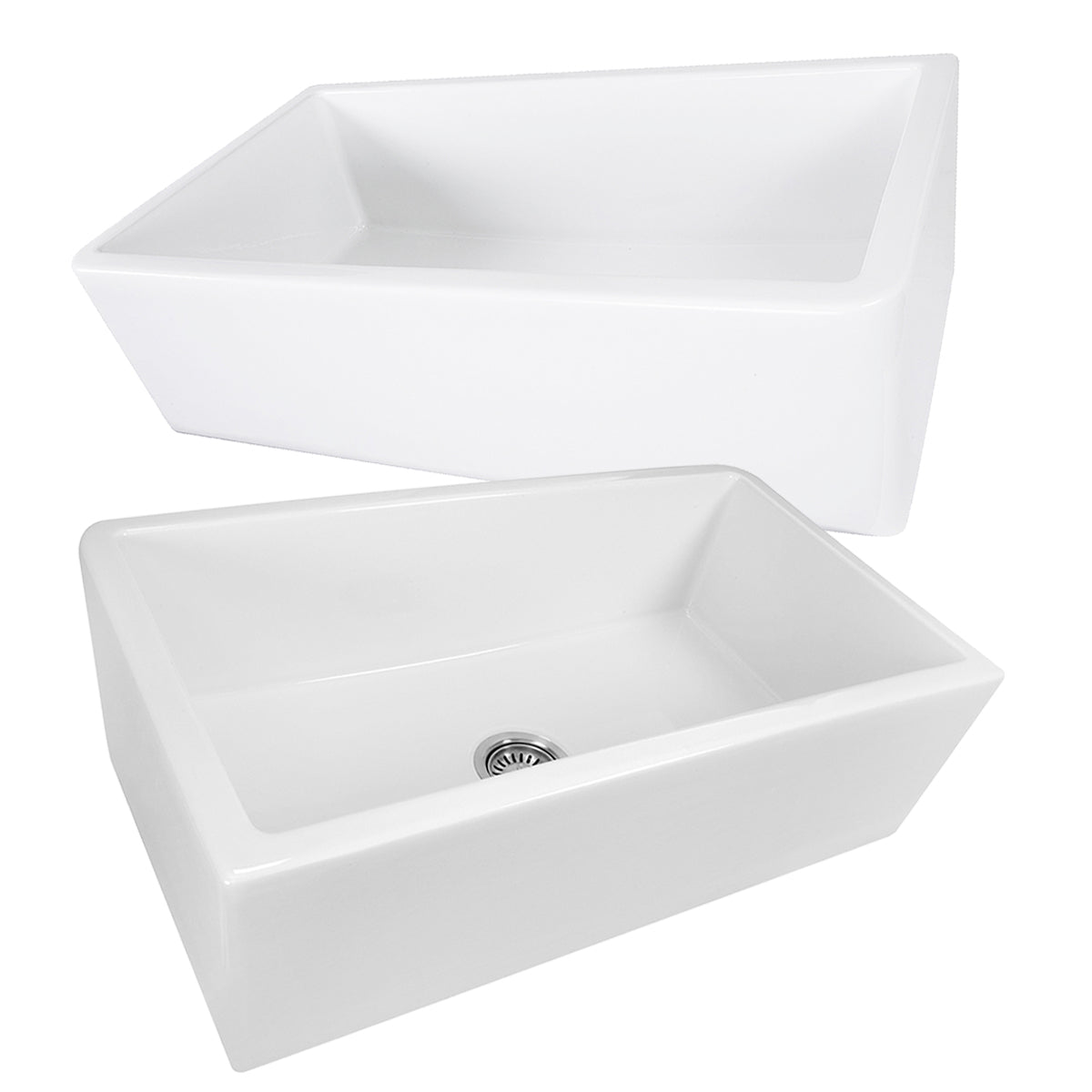 Nantucket Sinks Cape Collection 33" Rectangle Undermount Porcelain Enamel Glaze White Fireclay Single Bowl Italian Farmhouse Apron Kitchen Sink