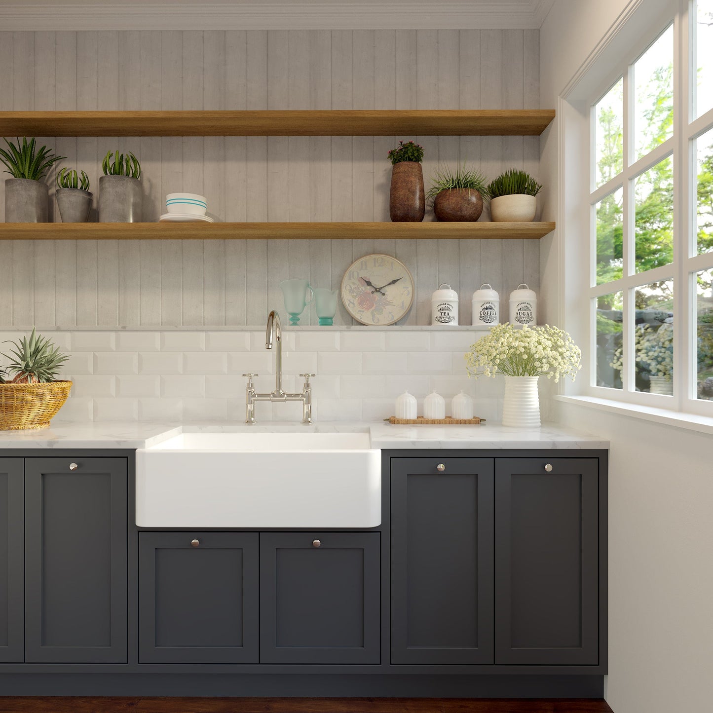 Nantucket Sinks Cape Collection 33" Rectangle Undermount Porcelain Enamel Glaze White Fireclay Single Bowl Italian Farmhouse Apron Kitchen Sink