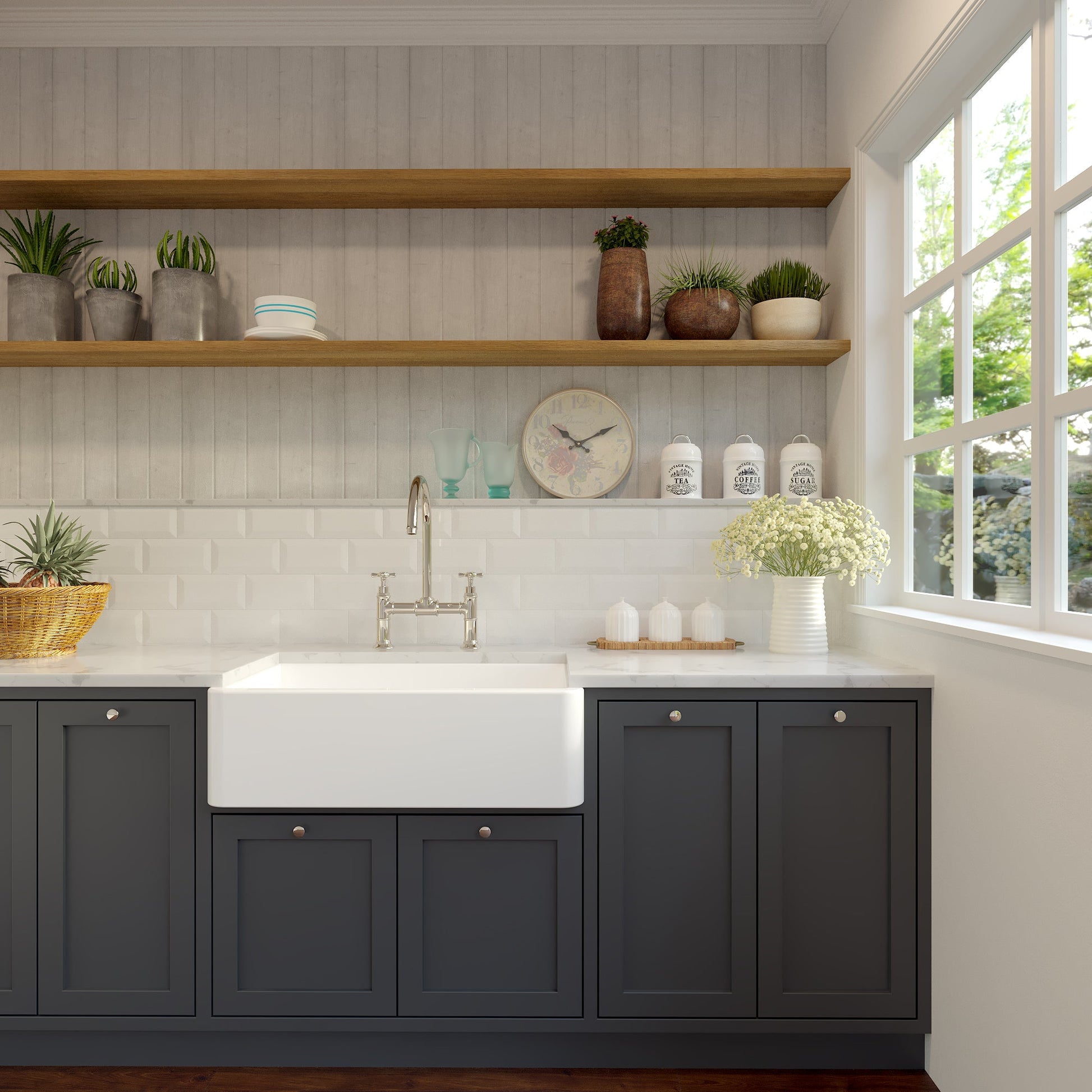 Nantucket Sinks Cape Collection 33" Rectangle Undermount Porcelain Enamel Glaze White Fireclay Single Bowl Italian Farmhouse Apron Kitchen Sink