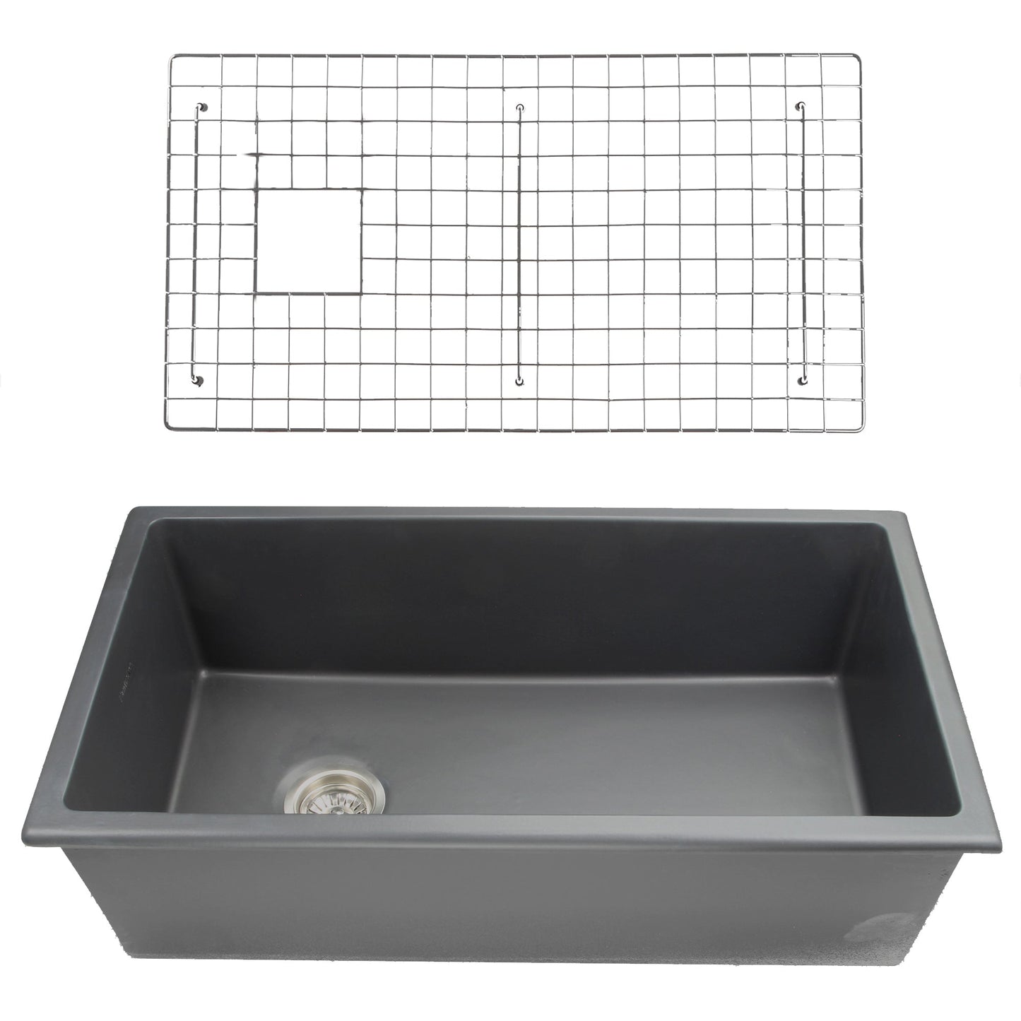 Nantucket Sinks Cape Collection 34" Rectangle Dual-mount Porcelain Enamel Glaze Matte Black Fireclay Single Bowl Kitchen Sink