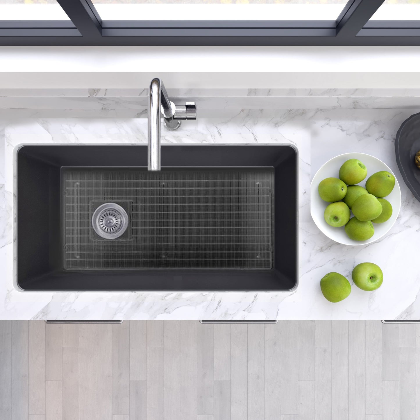 Nantucket Sinks Cape Collection 34" Rectangle Dual-mount Porcelain Enamel Glaze Matte Black Fireclay Single Bowl Kitchen Sink