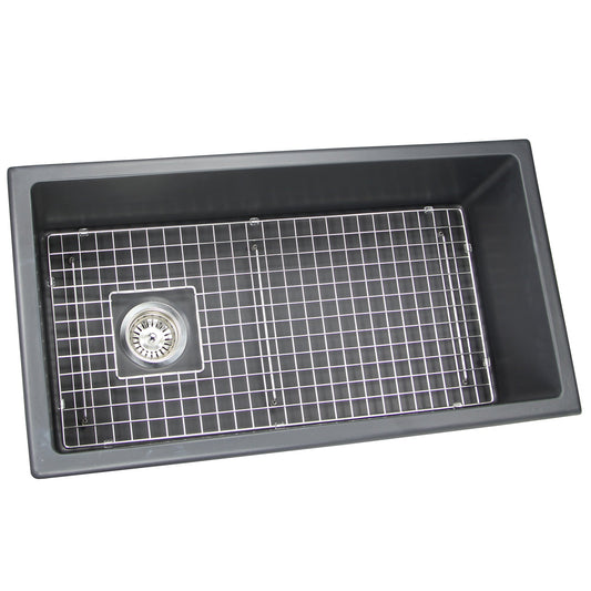 Nantucket Sinks Cape Collection 34" Rectangle Dual-mount Porcelain Enamel Glaze Matte Black Fireclay Single Bowl Kitchen Sink