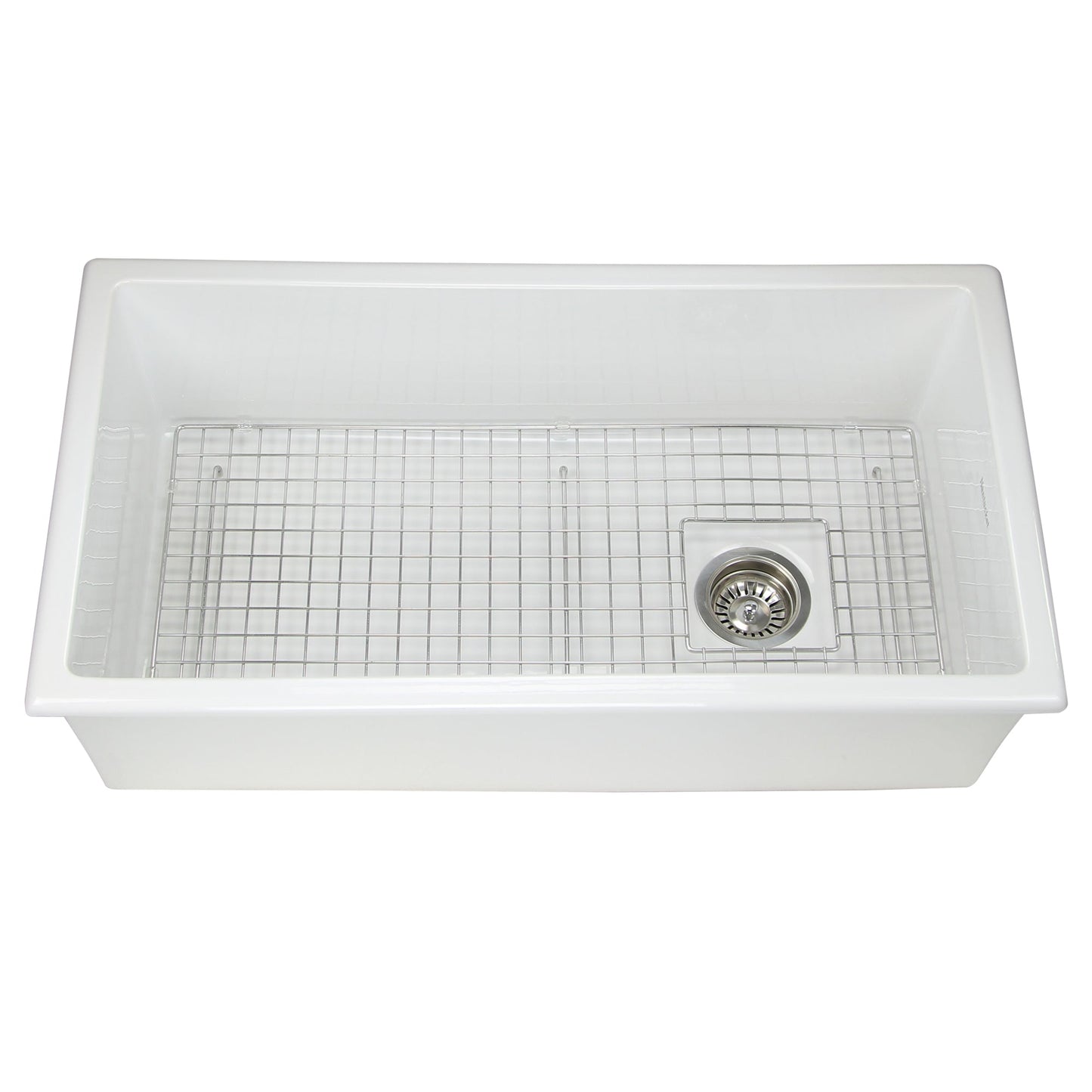 Nantucket Sinks Cape Collection 34" Rectangle Porcelain Enamel Glaze White Fireclay Single Bowl Kitchen Sink