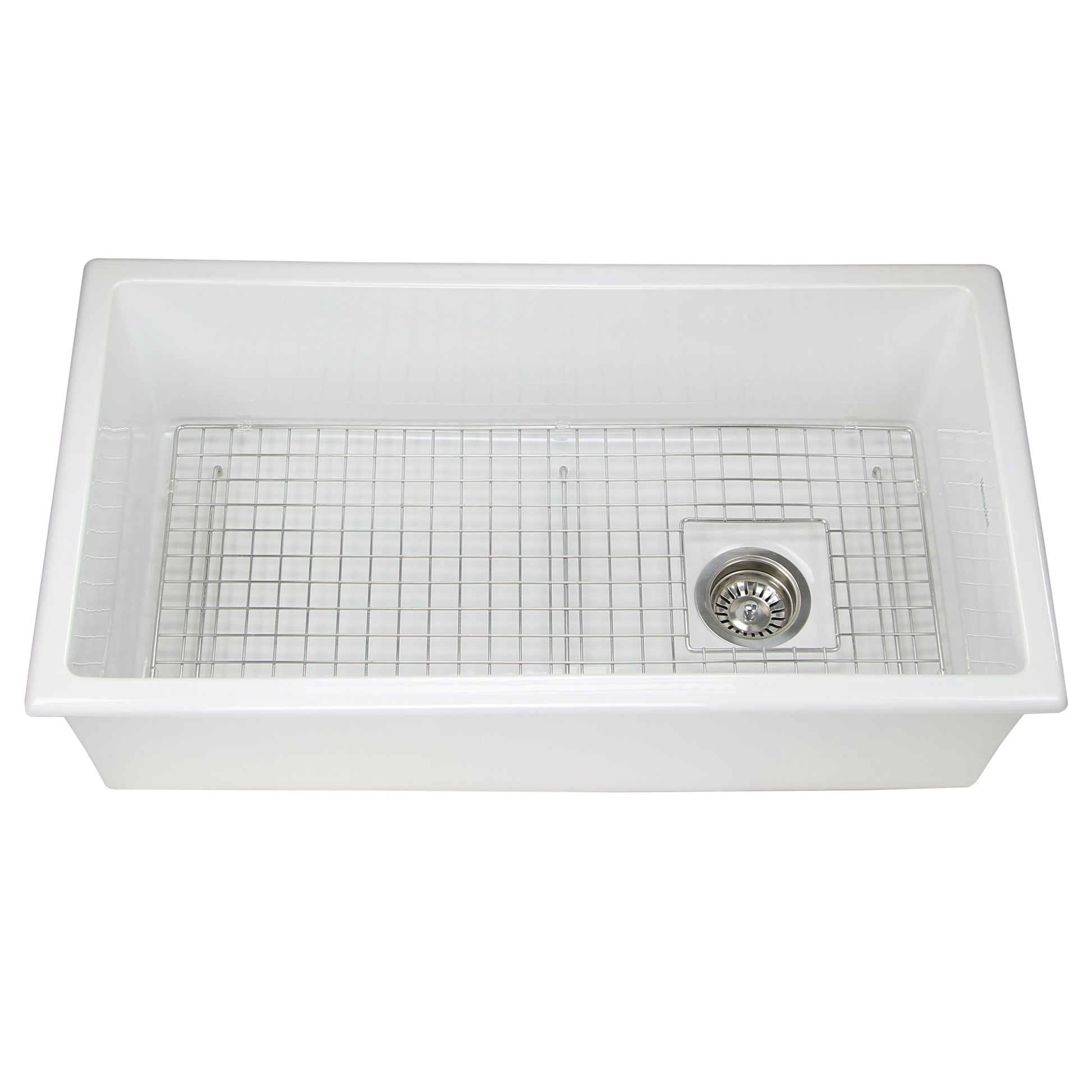 Nantucket Sinks Cape Collection 34" Rectangle Porcelain Enamel Glaze White Fireclay Single Bowl Kitchen Sink