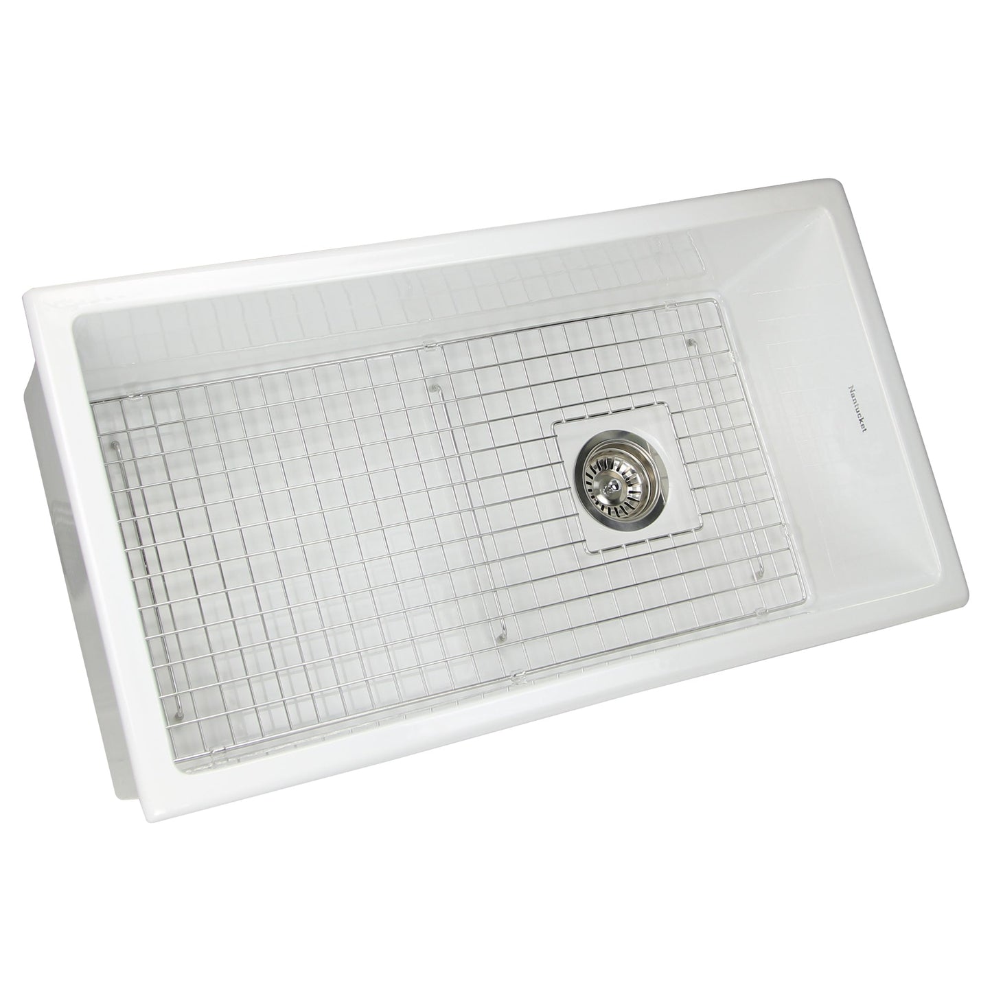 Nantucket Sinks Cape Collection 34" Rectangle Porcelain Enamel Glaze White Fireclay Single Bowl Kitchen Sink