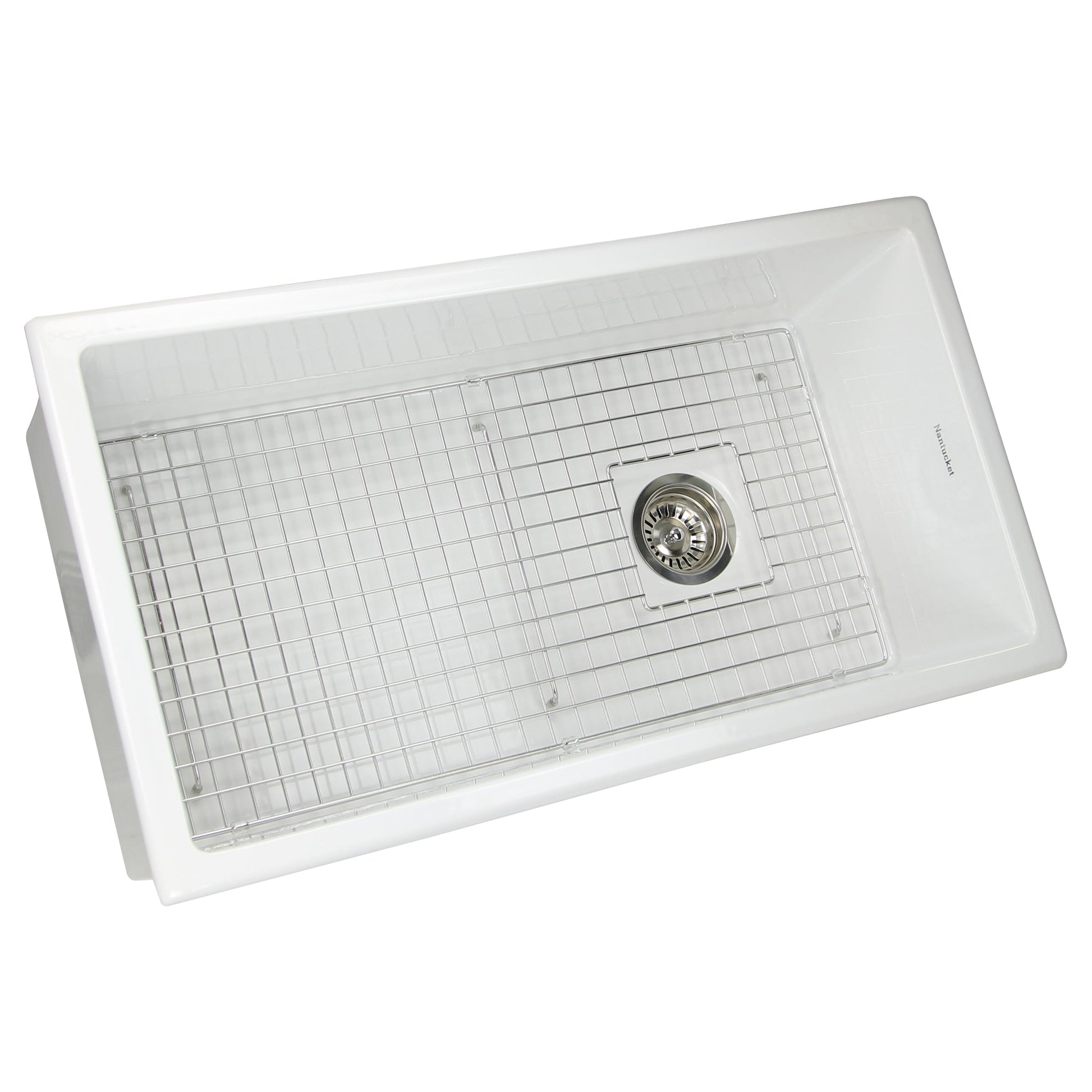 Nantucket Sinks Cape Collection 34" Rectangle Porcelain Enamel Glaze White Fireclay Single Bowl Kitchen Sink